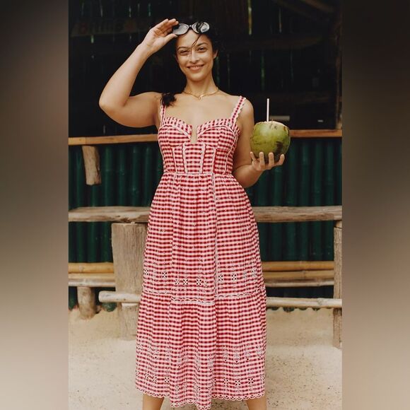 Anthropologie Sleeveless Sweetheart Gingham Midi Dress NWT - Picture 2 of 14